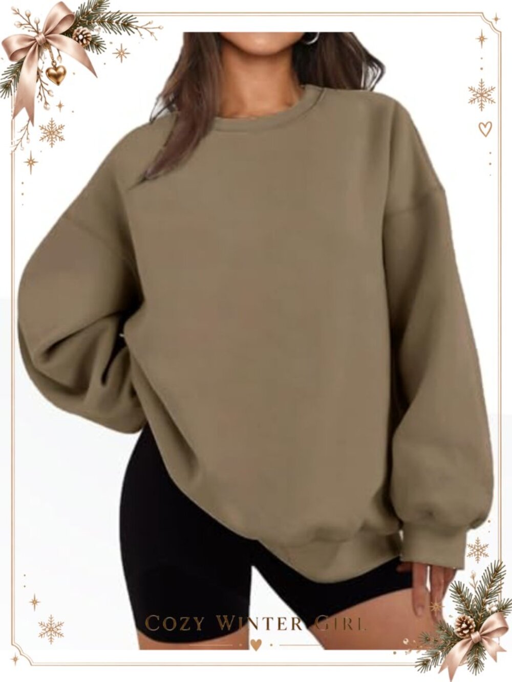 Womens Crew Neck Pullover Sweatshirt Fleece Casual Loose Fit